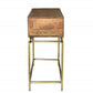 36" Brown and Brass Solid Wood Distressed Frame Console Table With Storage