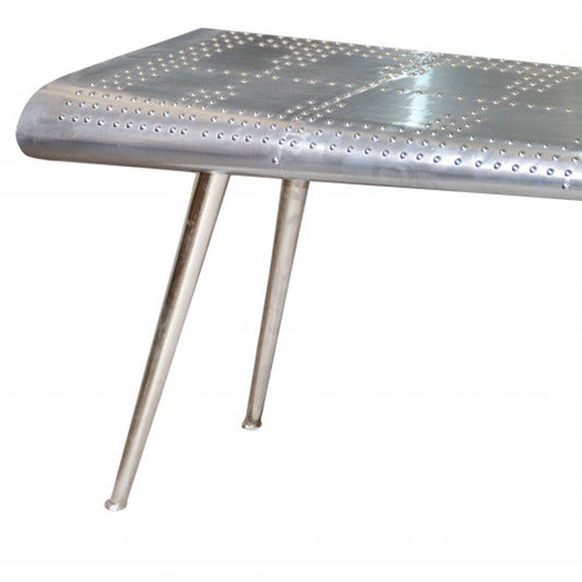 56" Silver Aluminum and Solid Wood Three Leg Console Table