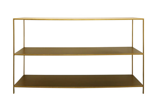 60" Brass Iron Console Table With Two Shelves
