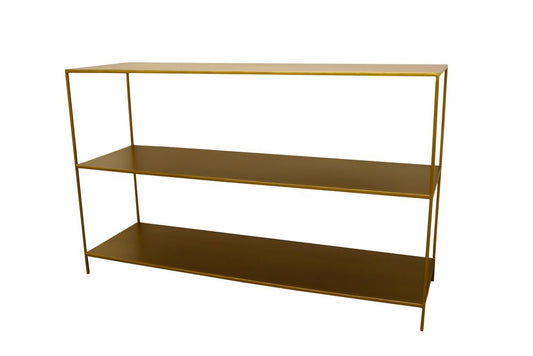 60" Brass Iron Console Table With Two Shelves