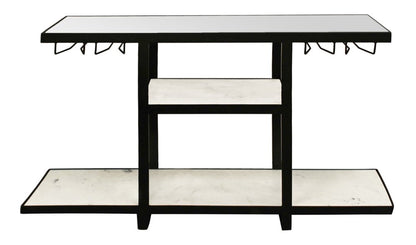 58" White and Black Genuine Marble Floor Shelf Console Table Two Shelves
