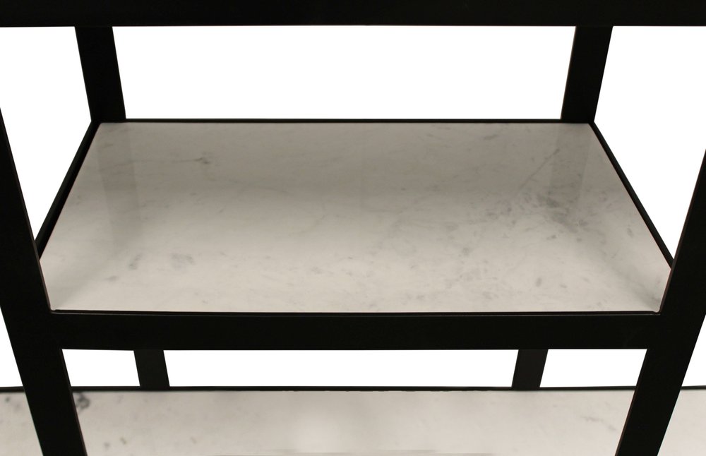 58" White and Black Genuine Marble Floor Shelf Console Table Two Shelves