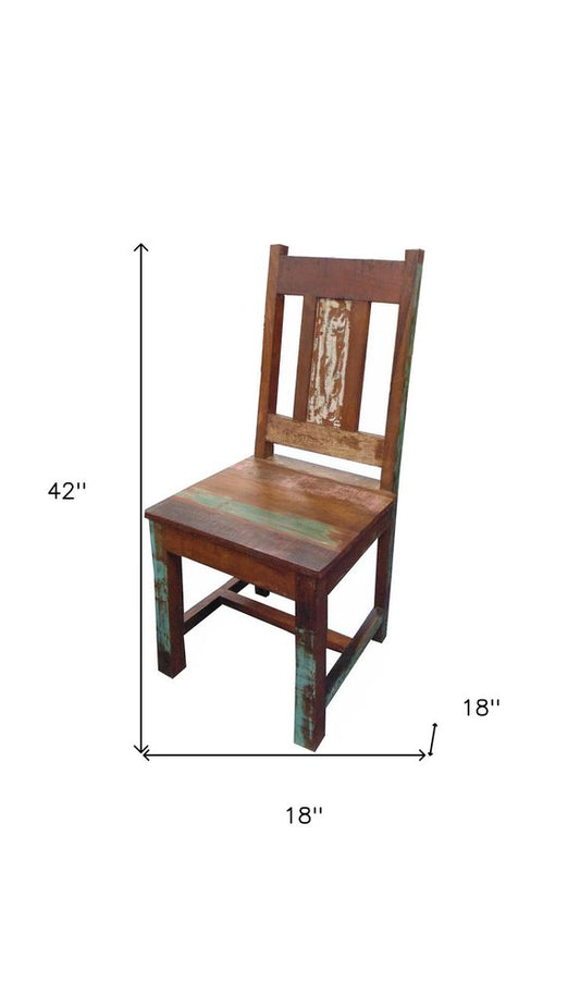 Set of Two Brown Slat Back Dining Side Chairs