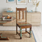 Set of Two Brown Slat Back Dining Side Chairs