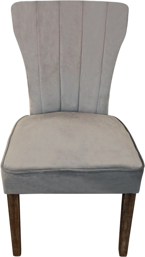 Set of Two Gray And Brown Upholstered Velvet Dining Parsons Chairs