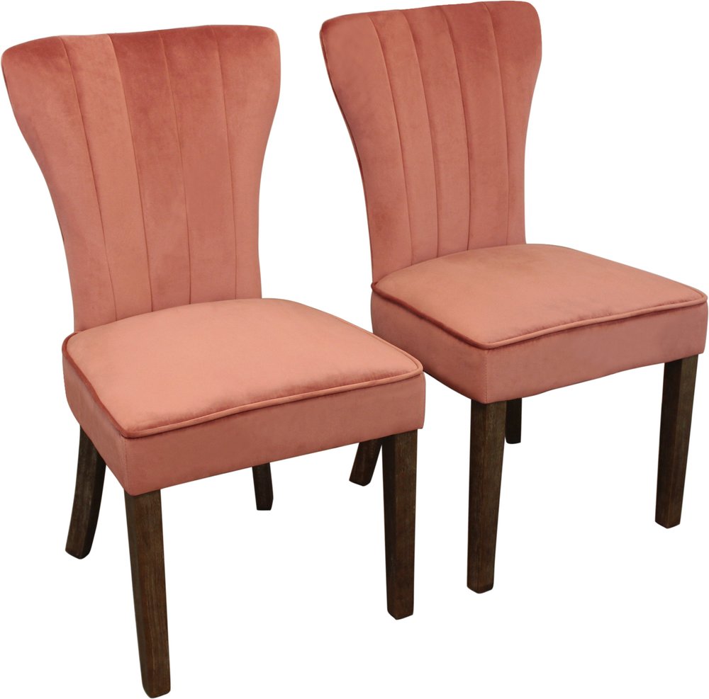 Set of Two Blush and Brown Upholstered Velvet Dining Parsons Chairs