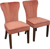 Set of Two Blush and Brown Upholstered Velvet Dining Parsons Chairs