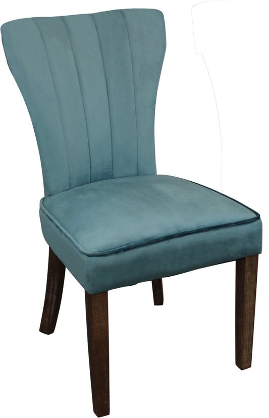 Set of Two Teal Blue and Brown Upholstered Velvet Dining Parsons Chairs