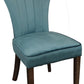 Set of Two Teal Blue and Brown Upholstered Velvet Dining Parsons Chairs