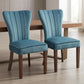 Set of Two Teal Blue and Brown Upholstered Velvet Dining Parsons Chairs