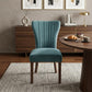 Set of Two Teal Blue and Brown Upholstered Velvet Dining Parsons Chairs