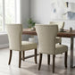 Set of Two Ivory and Brown Upholstered Fabric Dining Parsons Chairs