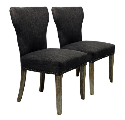 Set of Two Dark Gray And Brown Upholstered Fabric Dining Parsons Chairs