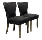 Set of Two Dark Gray And Brown Upholstered Fabric Dining Parsons Chairs