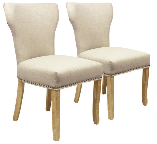 Set of Two Ivory and Natural Upholstered Fabric Dining Parsons Chairs