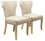 Set of Two Ivory and Natural Upholstered Fabric Dining Parsons Chairs