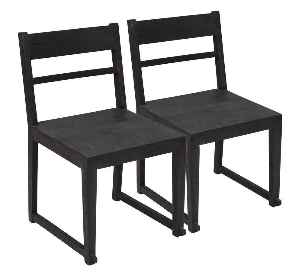 Set of Two Dark Gray Ladder Back Dining Side Chairs