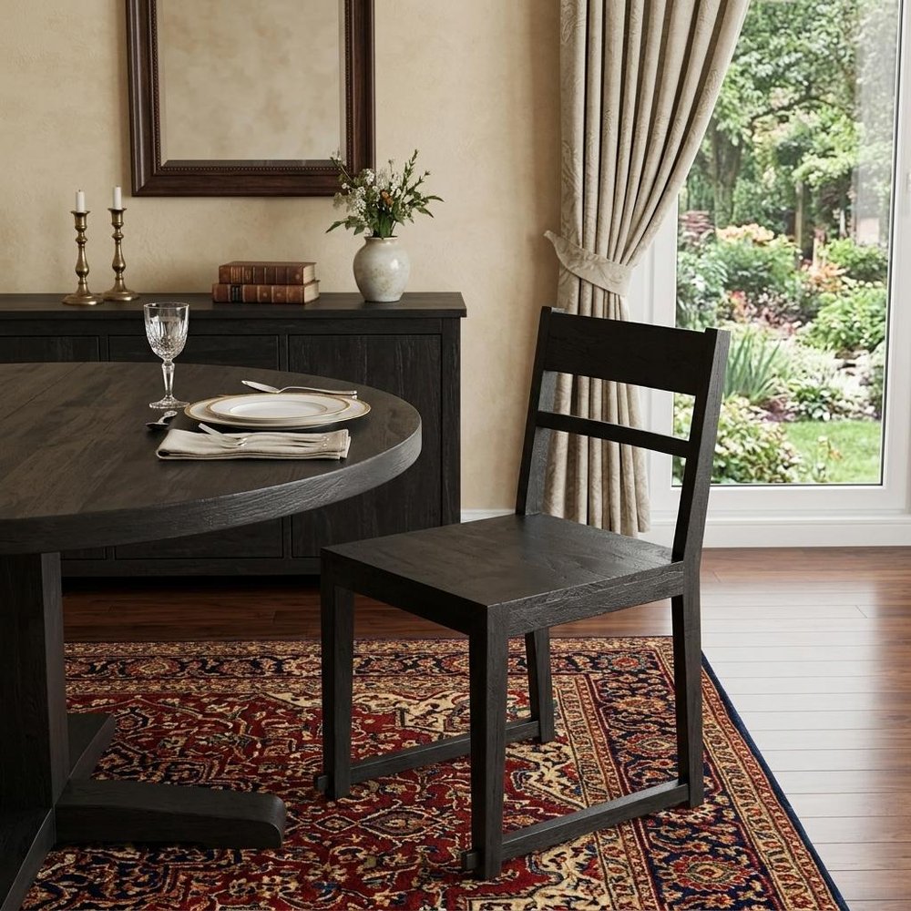 Set of Two Dark Gray Ladder Back Dining Side Chairs