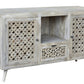 55" Gray Solid Wood Cabinet Enclosed Storage Worn TV Stand