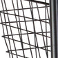 32" Black And Natural Metal And Wood Basket Storage Rolling Cabinet