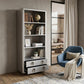 71" Silver Aluminum Four Tier Bookcase with Two Drawers