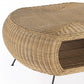 38" Natural and Black Rattan and Iron Oval Coffee Table