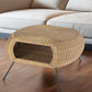 38" Natural and Black Rattan and Iron Oval Coffee Table