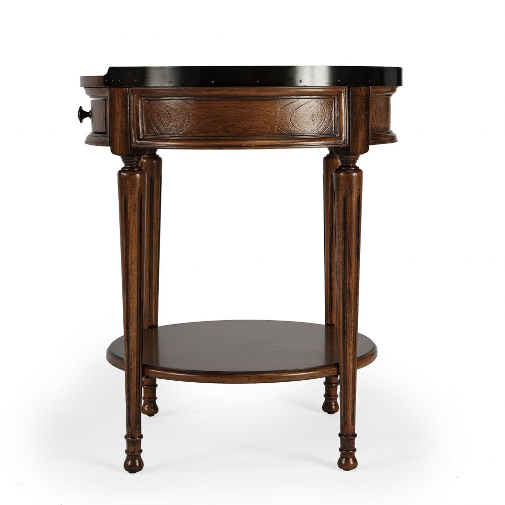 26" Medium Brown Manufactured Wood Round End Table With Drawer And Shelf
