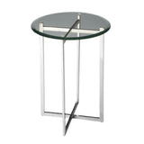 21" Clear And Silver Glass and Stainless Steel Round End Table