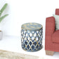17" Rustic Blue Iron Lattice Round Top End Table
