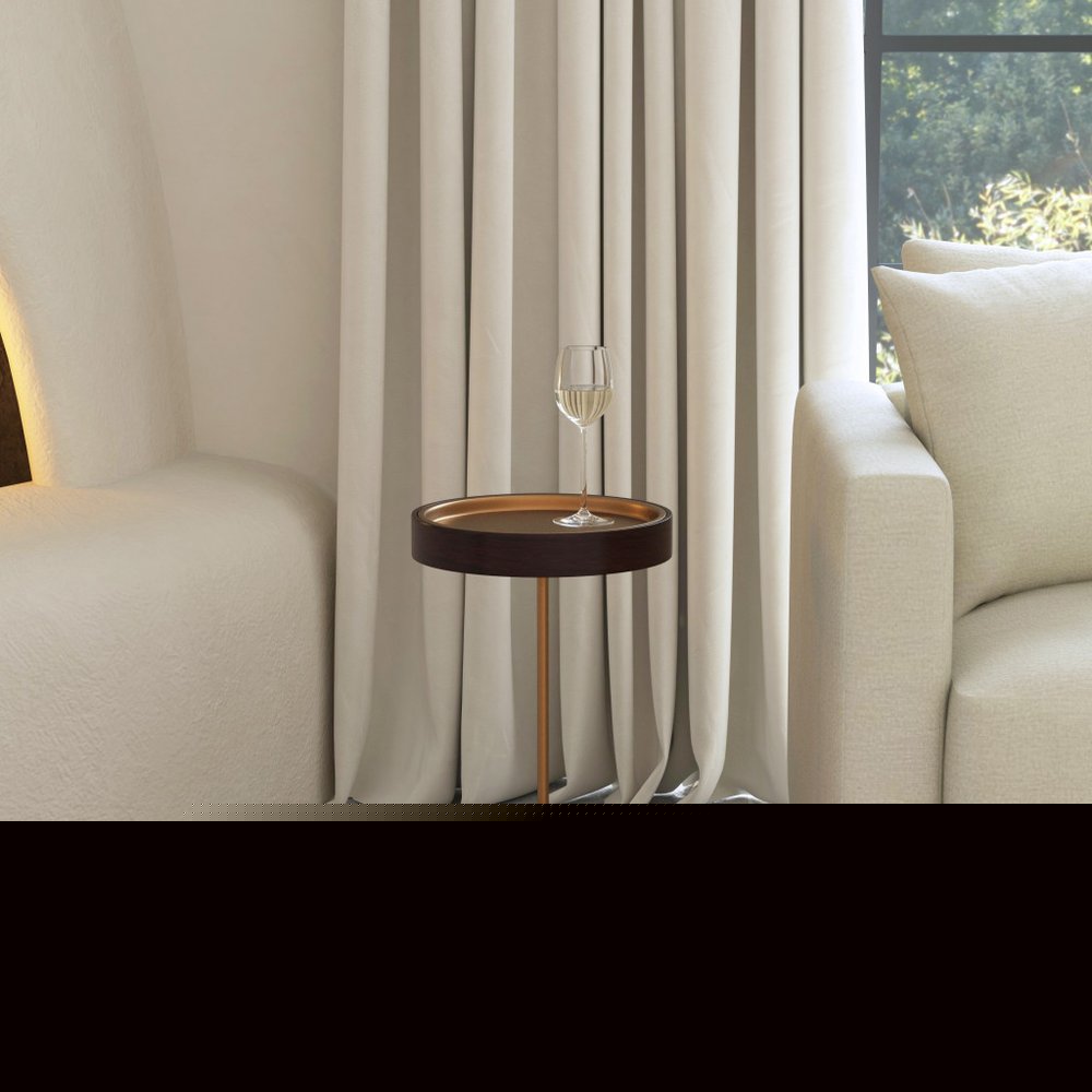 22" Black And Rosegold Solid Wood Round End Table