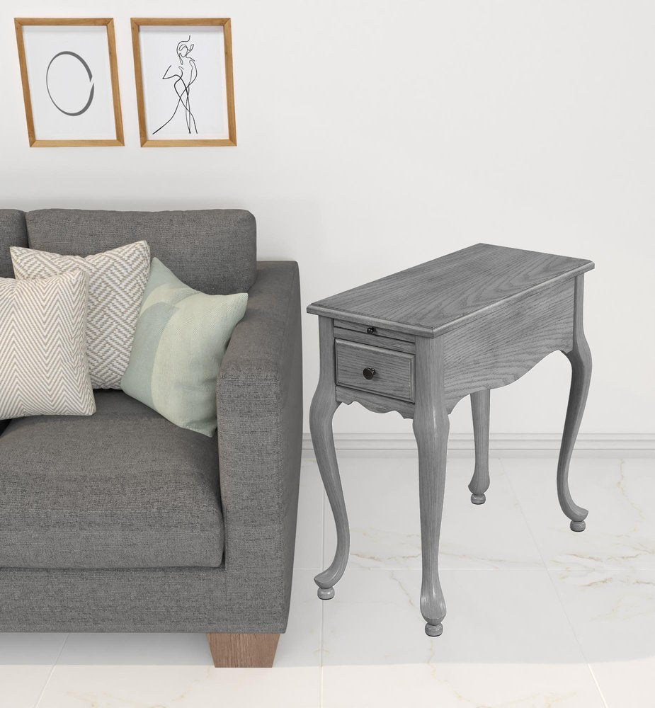 25" Gray Solid And Manufactured Wood Rectangular End Table With Drawer