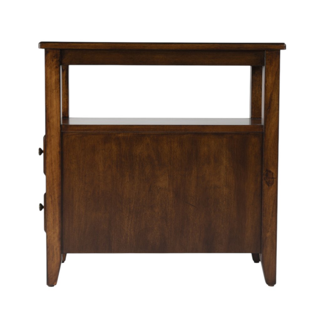 24" Brown Distressed End Table With Two Drawers And Shelf