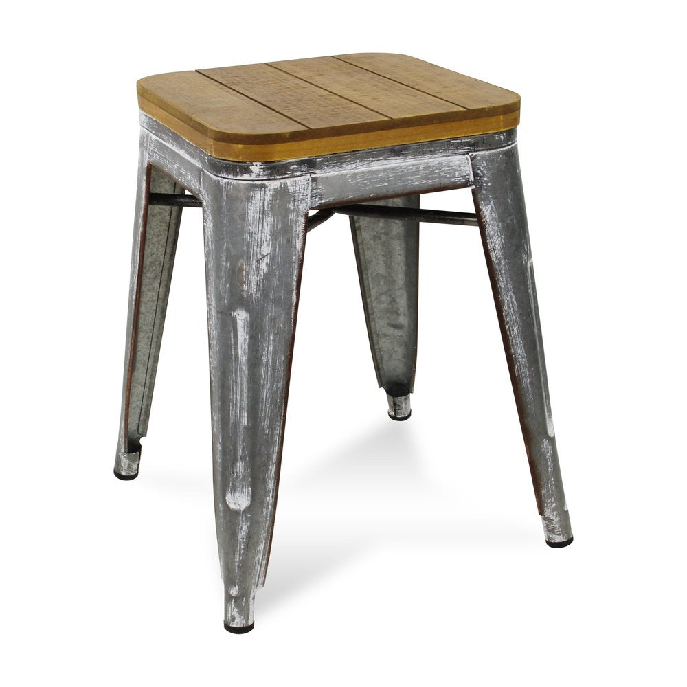 18 " Wood Brown And Gray Steel Backless Bar Chair