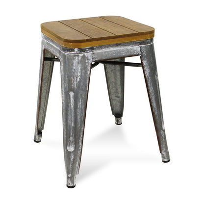 18 " Wood Brown And Gray Steel Backless Bar Chair