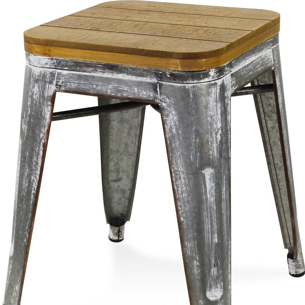 18 " Wood Brown And Gray Steel Backless Bar Chair