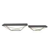 Set Of Two Black And Gold Wood And Metal Modern Wall Mounted Accent Shelves