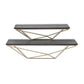 Set Of Two Black And Gold Wood And Metal Modern Wall Mounted Accent Shelves