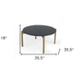 36" Black and Gold Faux Marble And Steel Round Coffee Table