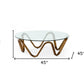 45" Clear and Brown Glass And Solid Wood Round Abstract Coffee Table