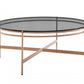 35" Gray and Gold Glass And Stainless Steel Round Coffee Table