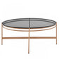 35" Gray and Gold Glass And Stainless Steel Round Coffee Table