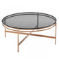 35" Gray and Gold Glass And Stainless Steel Round Coffee Table