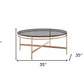 35" Gray and Gold Glass And Stainless Steel Round Coffee Table