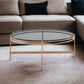 35" Gray and Gold Glass And Stainless Steel Round Coffee Table