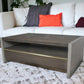 47" Brown and Dark Gray Solid Wood And Concrete Block Coffee Table With Drawer And Shelf
