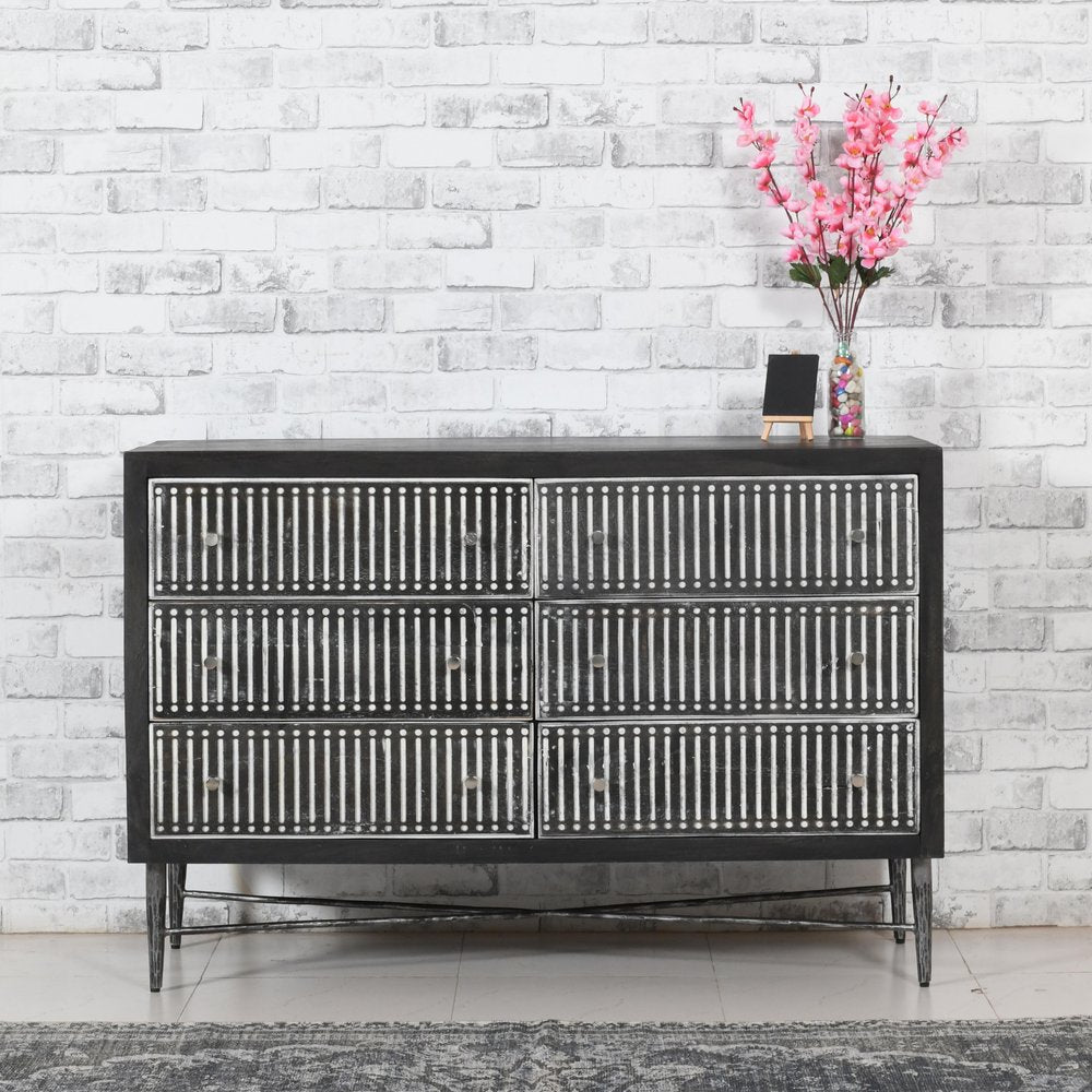 48" Antique Brown Solid Wood Six Drawer Double Dresser