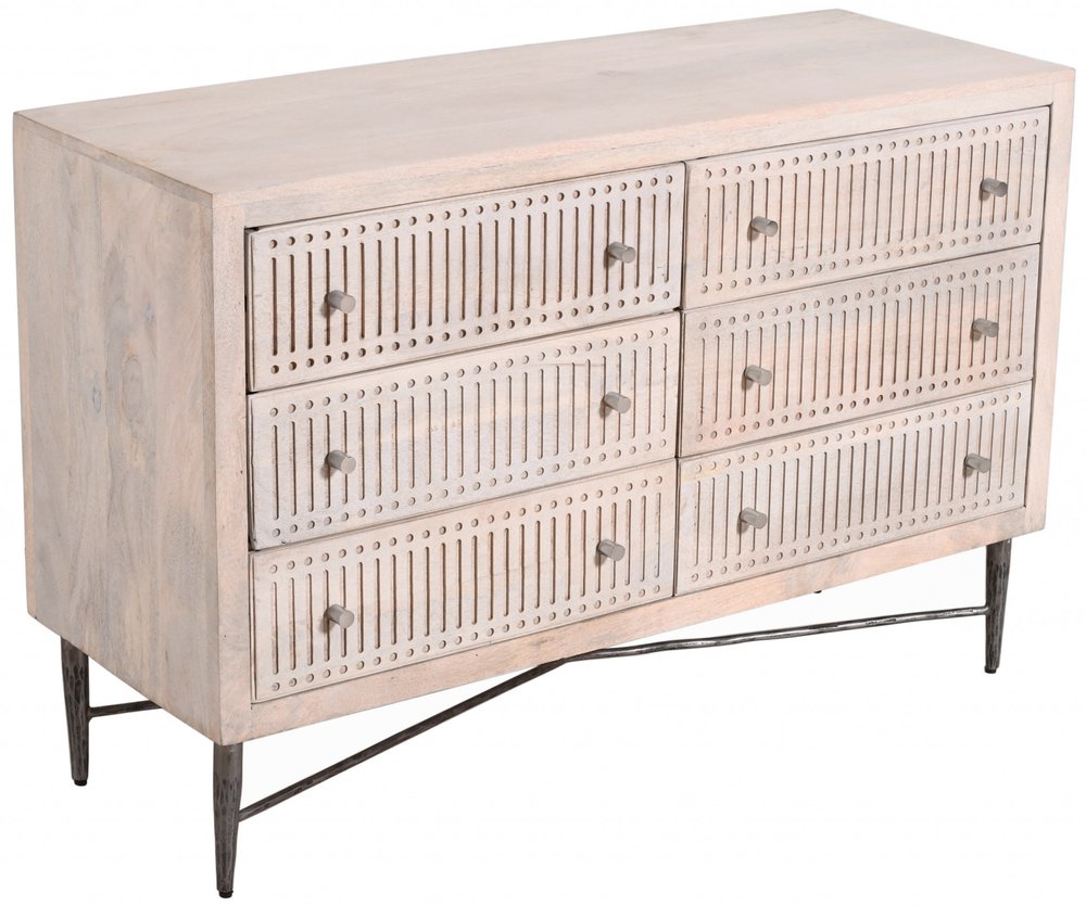 48" Brushed Ivory Solid Wood Six Drawer Double Dresser