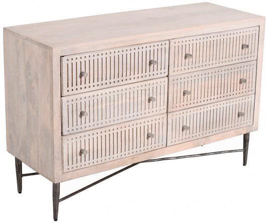48" Brushed Ivory Solid Wood Six Drawer Double Dresser