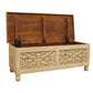 46" Antique White Solid Carved Wood Scroll Bench with Flip Top